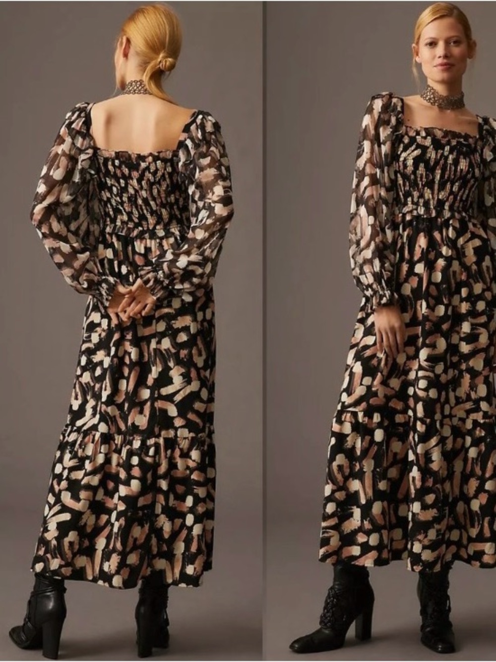 Moon River Smocked Square-Neck Maxi Dress